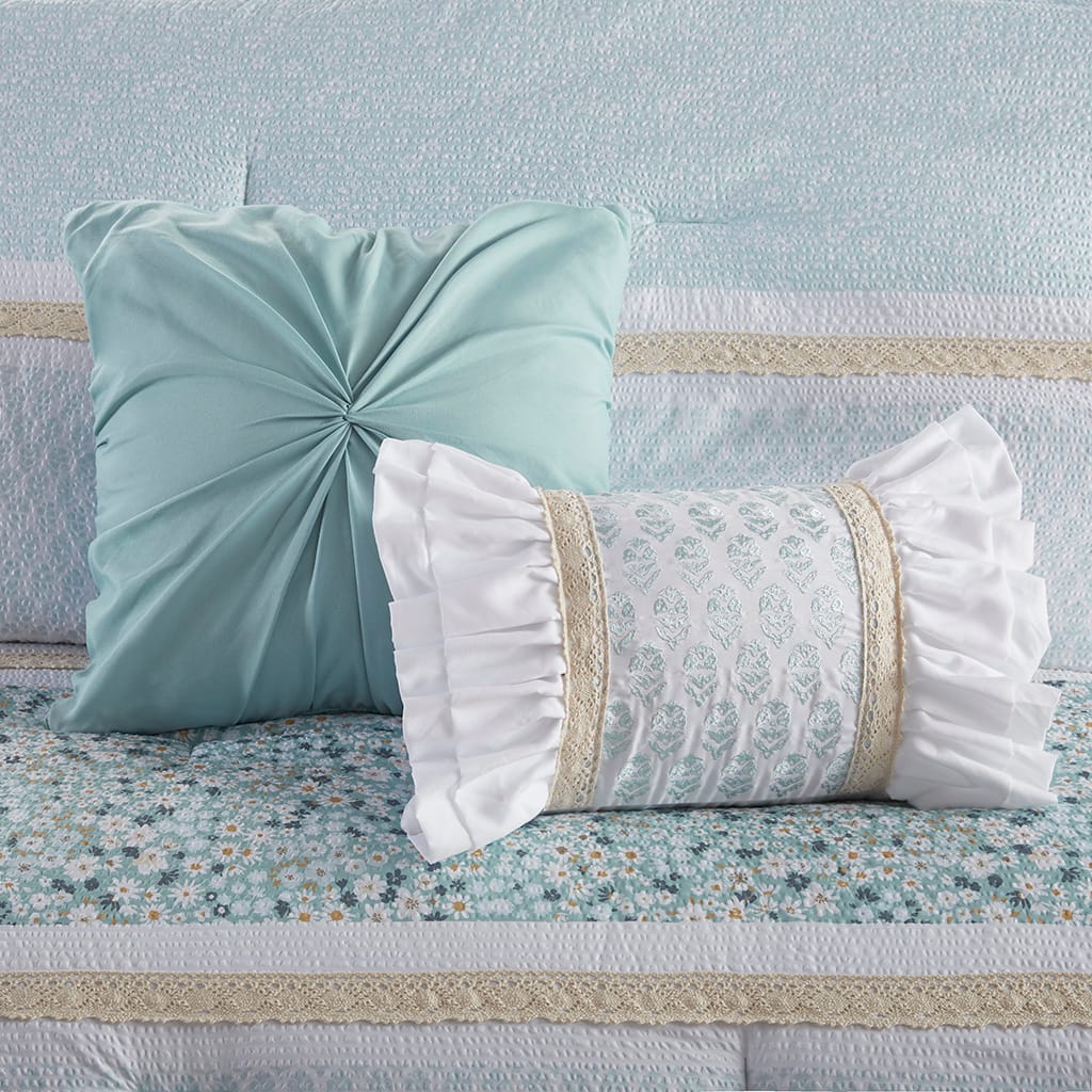 Aqua Polyester Seersucker Comforter Set - Full/Queen