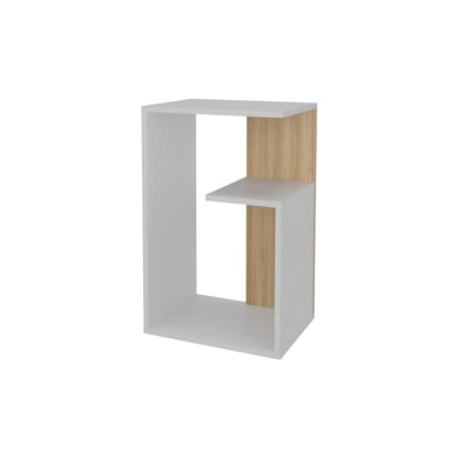 Light Oak Particle Board Side Table with Open Storage for Living Room