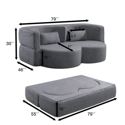 Light Grey Folding Sofa Bed - Space Saving Sleeper Futon for Living Room