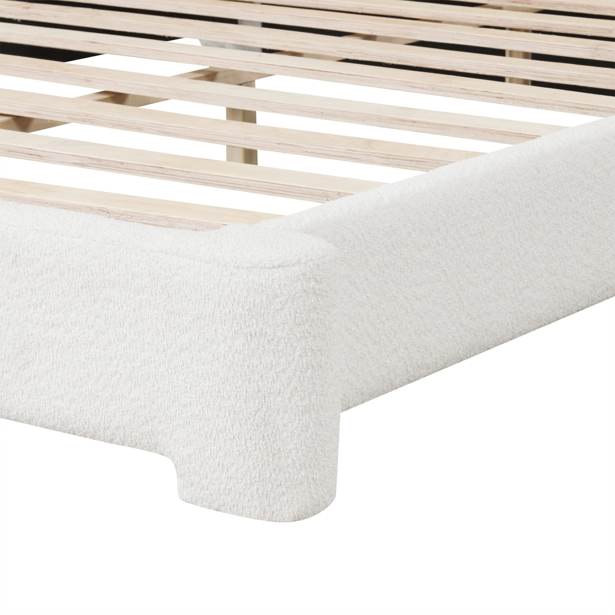Cozy White Boucle Upholstered Bed - King Size, Box Spring Not Required
