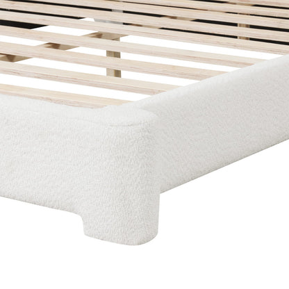 Cozy White Boucle Upholstered Bed - King Size, Box Spring Not Required
