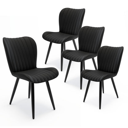 Black PU Leather Dining Chairs - 4 Modern Chairs with Metal Legs