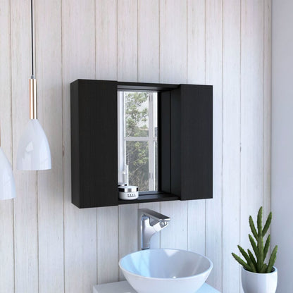 Black Bathroom Storage Cabinet with Mirror - 19" H