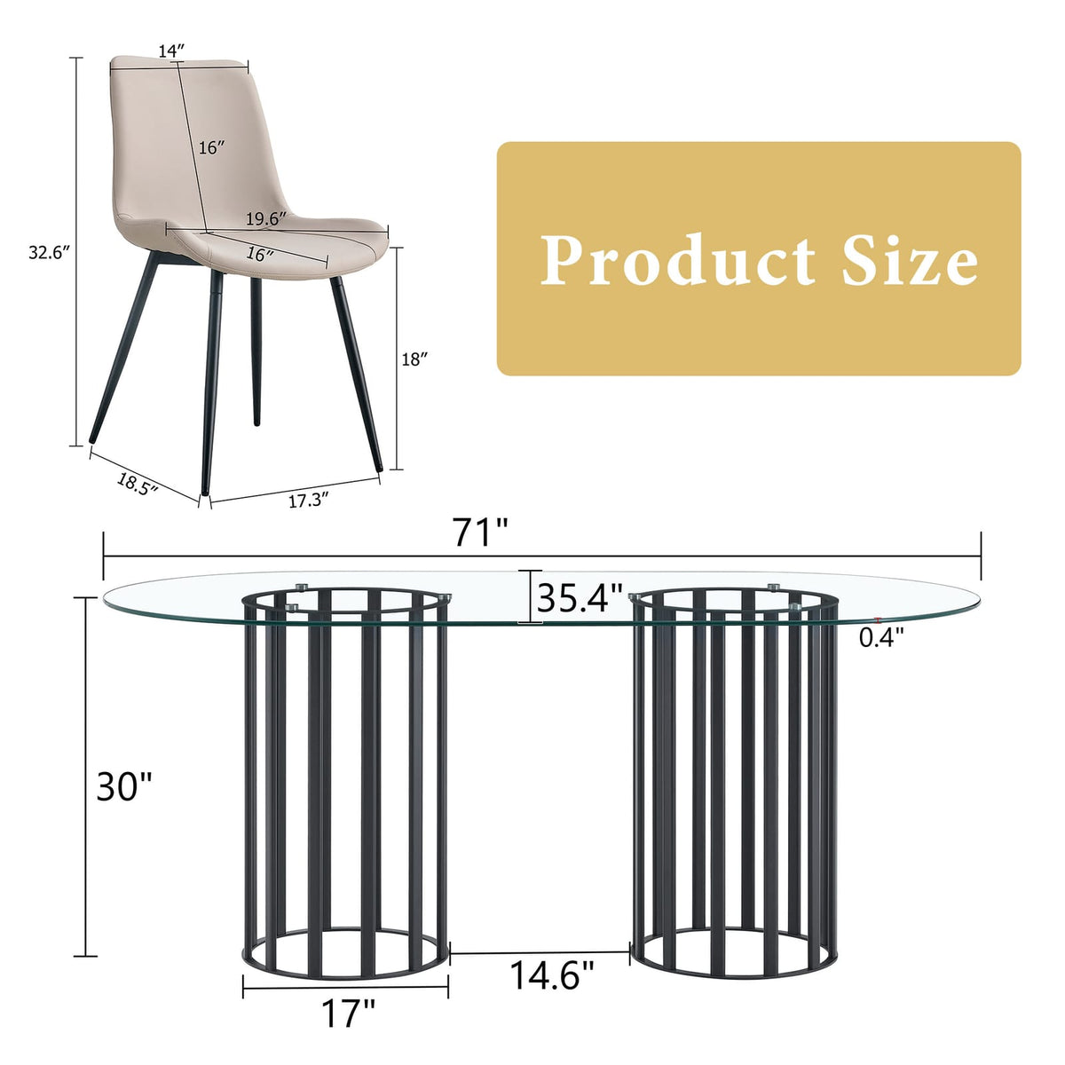 6 Person Glass Dining Table Set - Black Metal Frame
