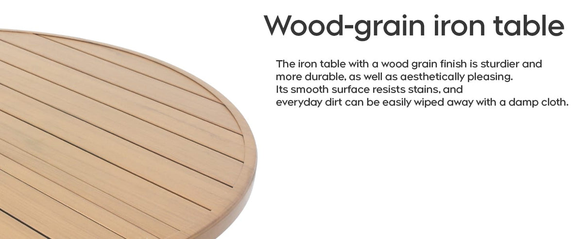 Round Faux Wood Patio Table - 47" with Umbrella Hole, Black Iron Legs