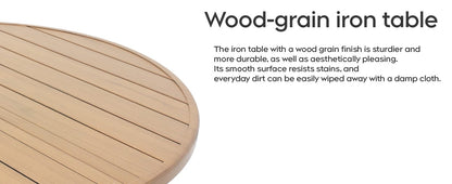 Round Faux Wood Patio Table - 47" with Umbrella Hole, Black Iron Legs