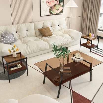 Brown Tempered Glass Coffee Table Set - 3 Piece Living Room Table
