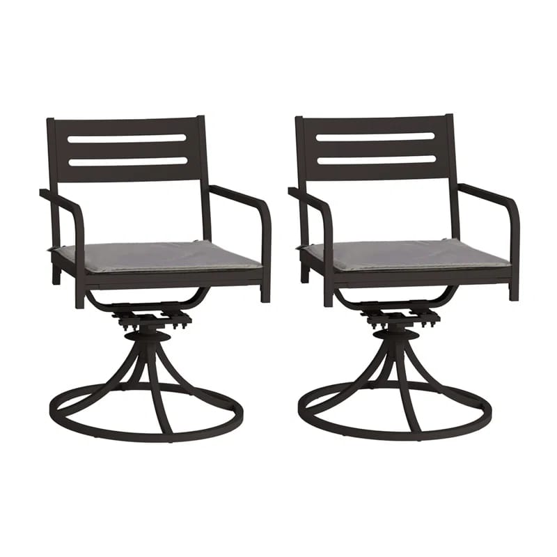 Set of 2 Black Metal Swivel Patio Chairs Outdoor Dining Furniture