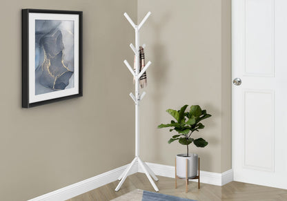 White Metal Coat Rack - 8 Hooks, Entryway Hall Tree