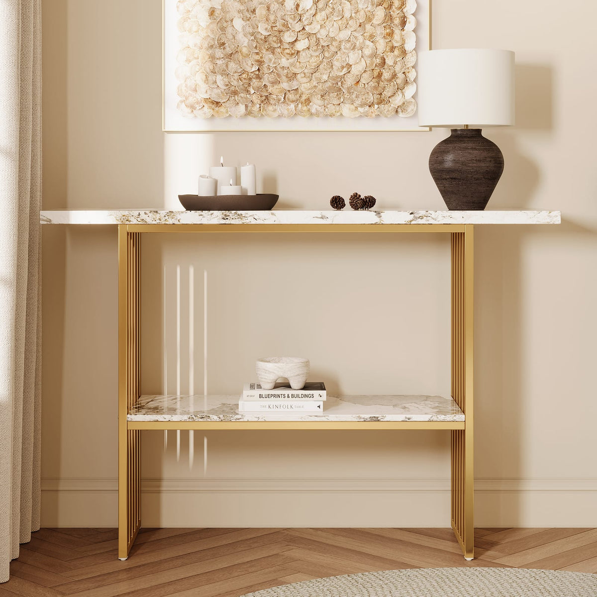 Modern Gold Metal Console Table - Storage Entryway Table