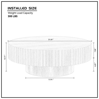 31.49" Round Ash Wood Coffee Table - Small Apartment Table for Living Room