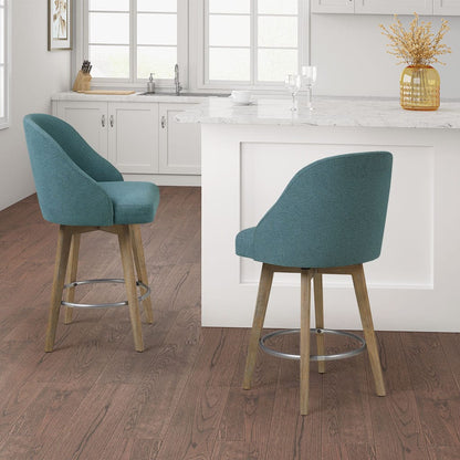 Blue Polyester Swivel Counter Stool for Dining Room Seating