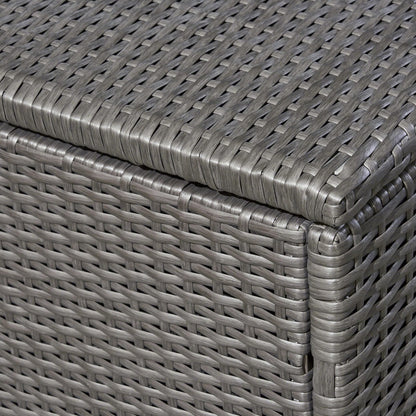Grey Rattan Outdoor Storage Bench with Iron Frame for Patio Use for Living Room