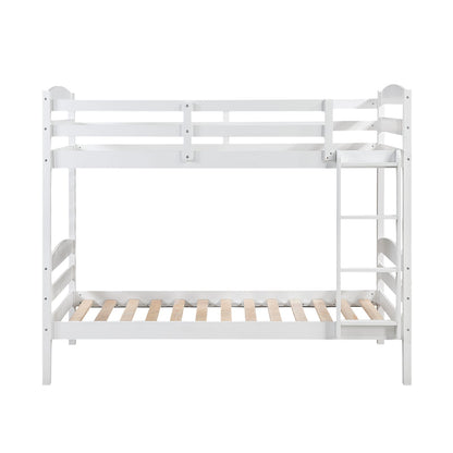 Twin Over Twin Bunk Bed White Wood Frame for Bedroom
