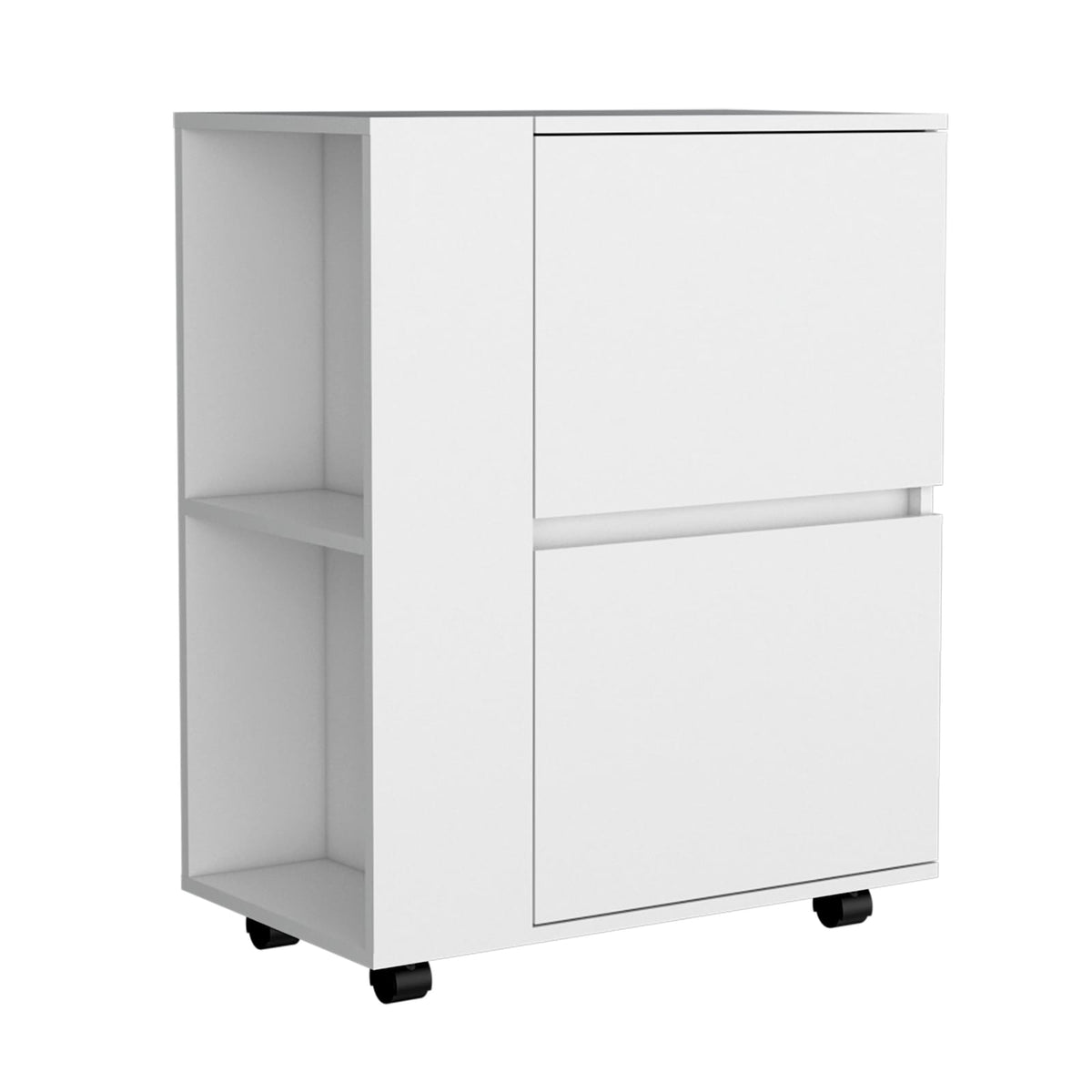 White Bar Cart with 2 Doors & Shelves - Compact Storage for Living Room