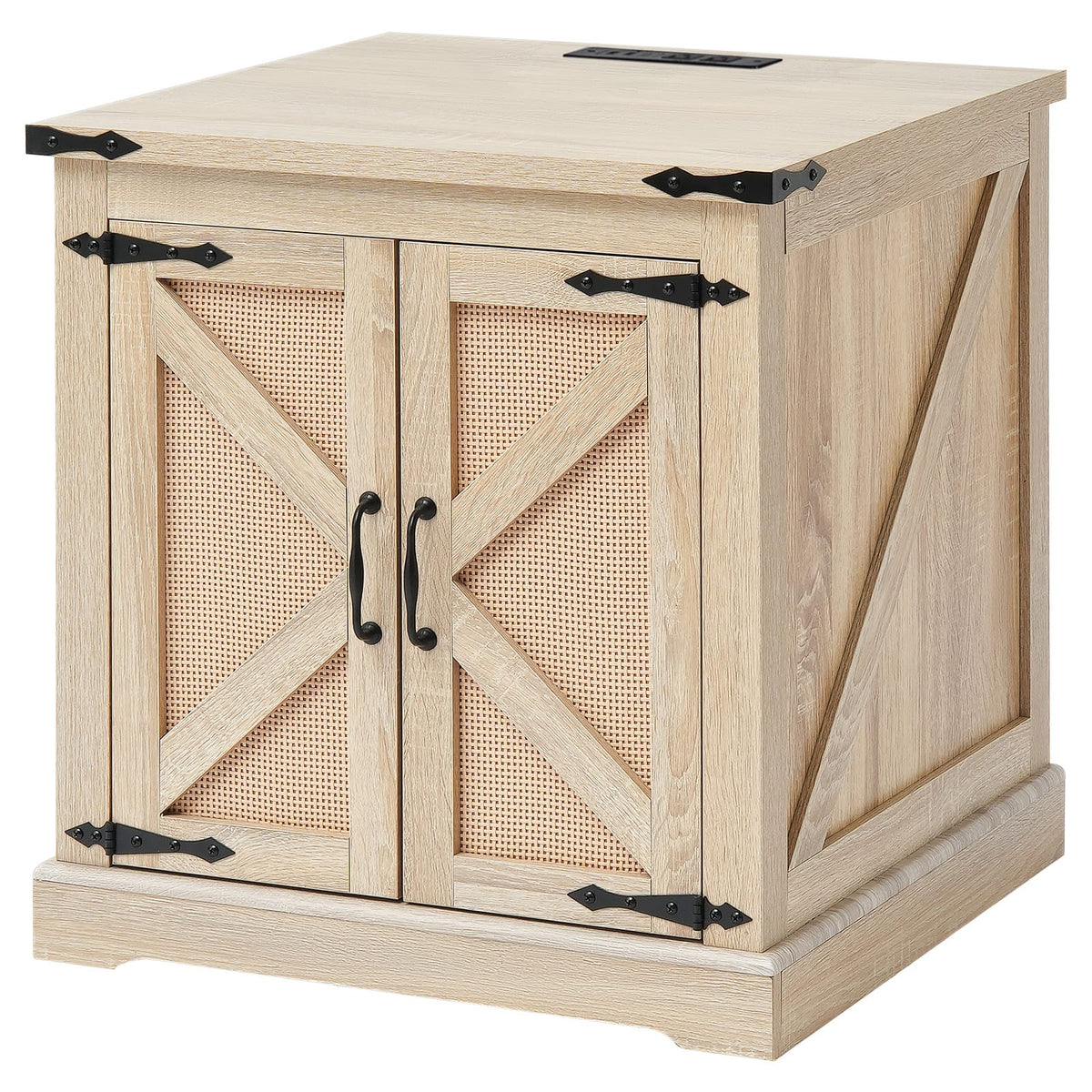 Farmhouse Rattan Coffee Table - Storage & USB Outlets