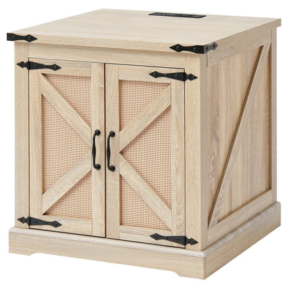 Farmhouse Rattan Coffee Table - Storage & USB Outlets