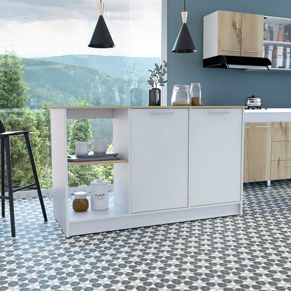 White Kitchen Island with Storage - 25.19 x 59 x 35.43", Durable Engineered Wood