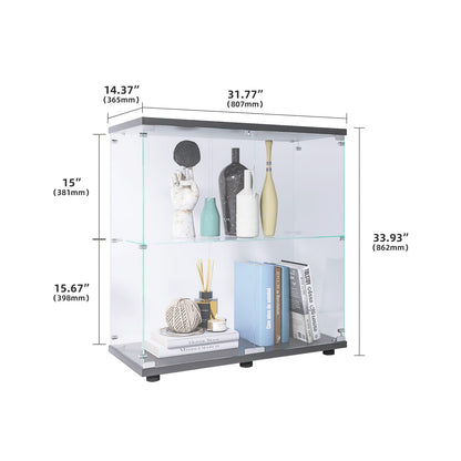 Small 2-Shelf Glass Display Cabinet Transparent Tempered Glass