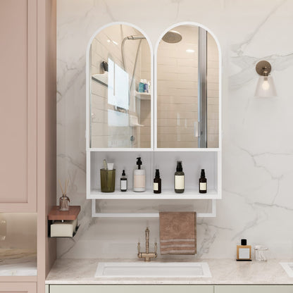 23.6" Modern Double-Arched Mirror Cabinet - White Bathroom Storage