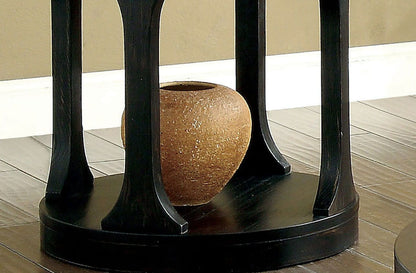 Antique Black Round End Table - 22" Storage Shelf for Living Room
