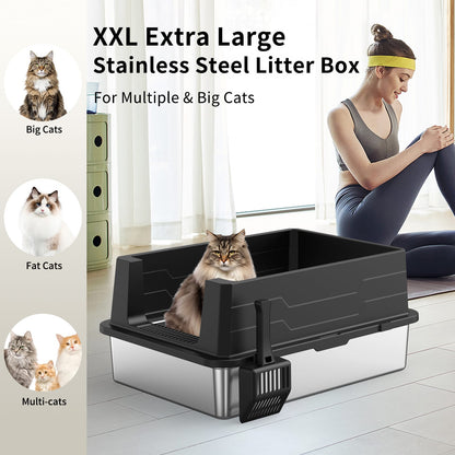 Stainless Steel Cat Litter Box - Big Size, Durable & Odor-Free