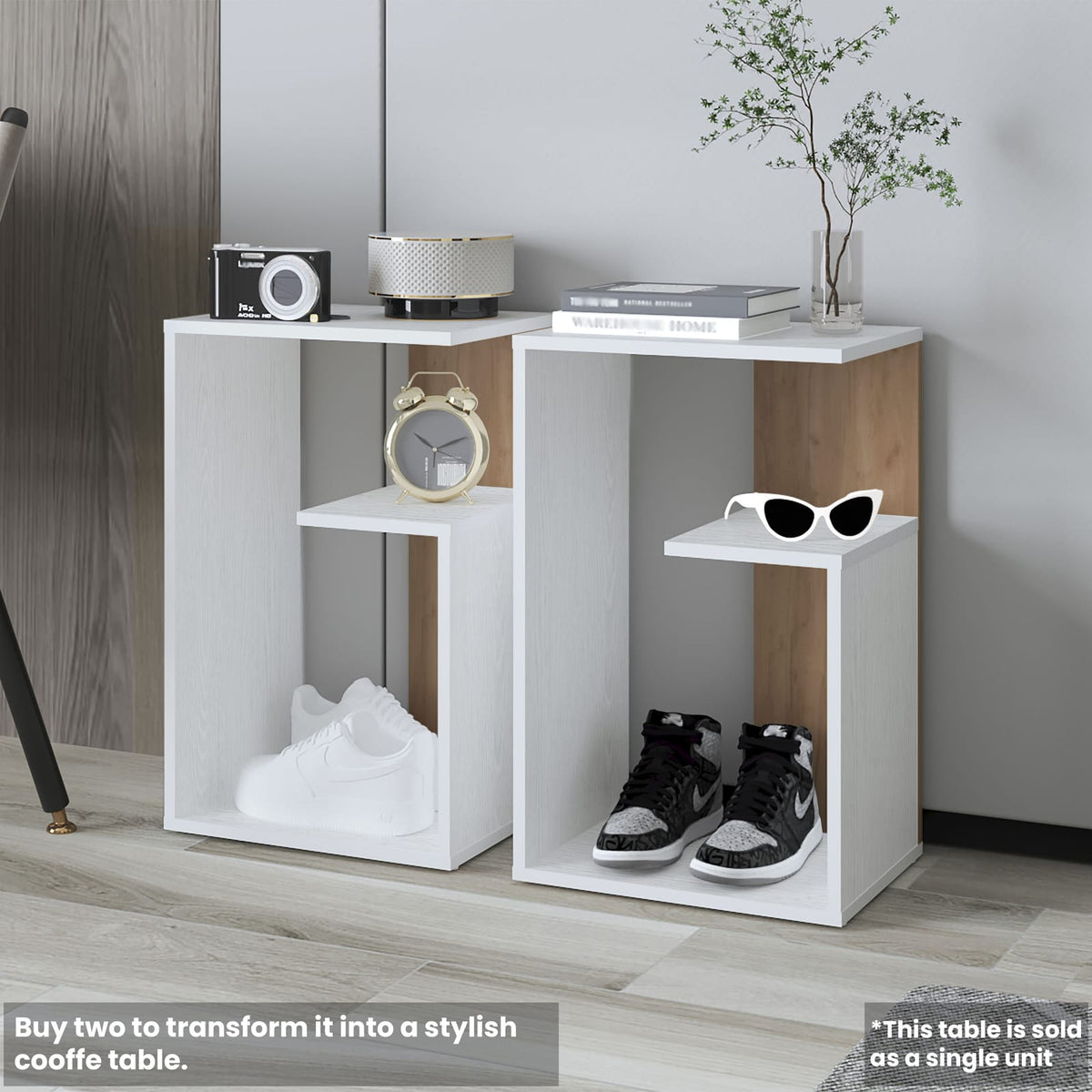Multicolor MDF Side Table with Storage for Modern Living Room