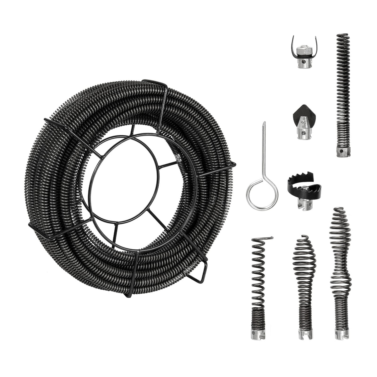 100FT Metal Drain Cleaning Cable with 7 Cutters for Sink and Toilet