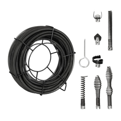 100FT Metal Drain Cleaning Cable with 7 Cutters for Sink and Toilet