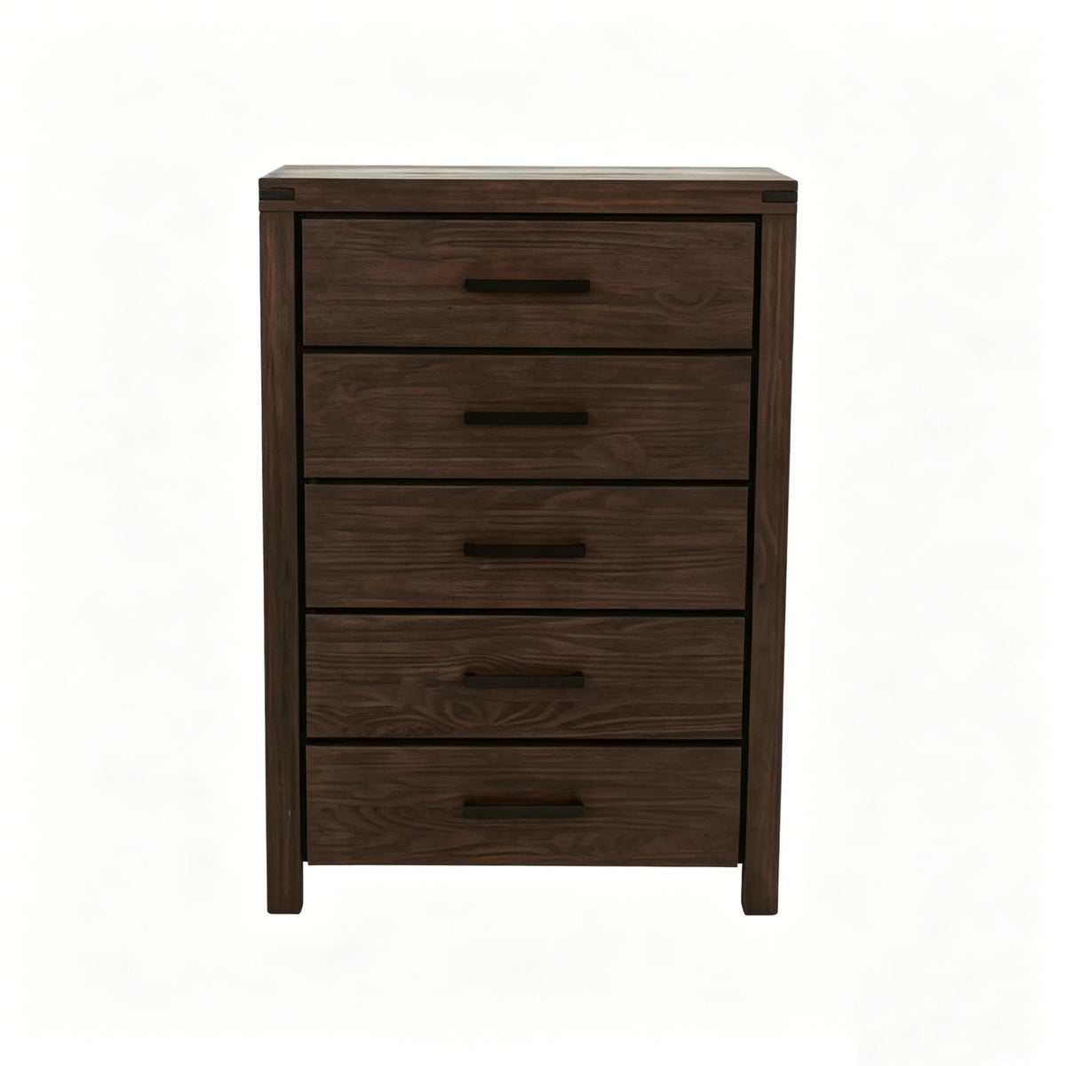 Dark Brown Pine 5-Drawer Chest - Bedroom Storage