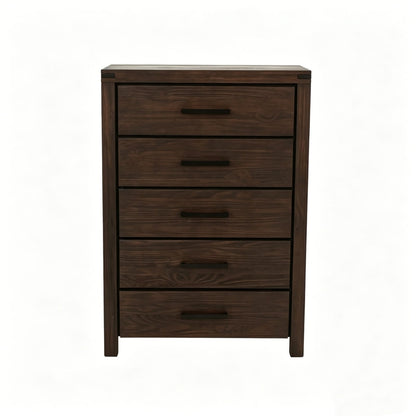 Dark Brown Pine 5-Drawer Chest - Bedroom Storage