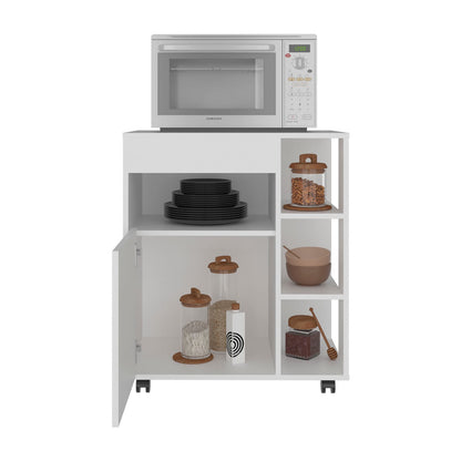 White Engineered Wood Kitchen Storage Cart with Rolling Casters