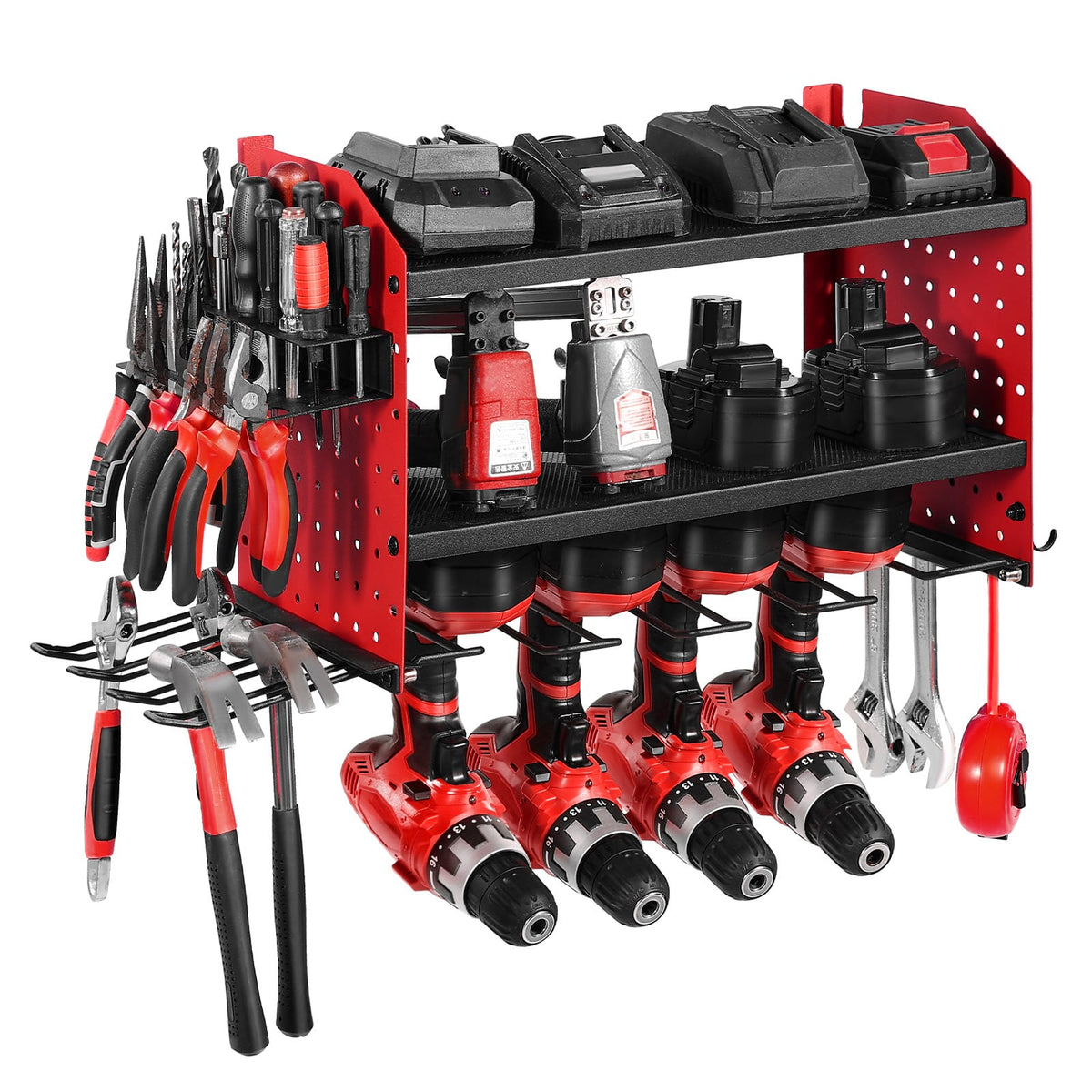 Power Tool Organizer Wall Mount - 3 Tier Red Storage Rack