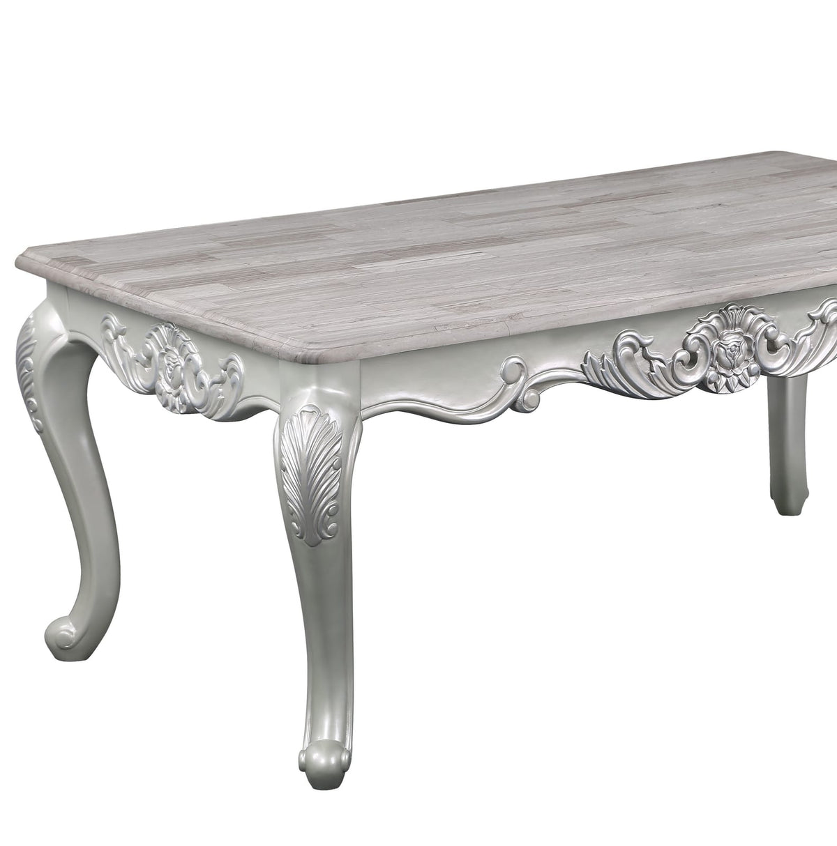 Silver Wood Coffee Table - Traditional Parsons Style for Living Room