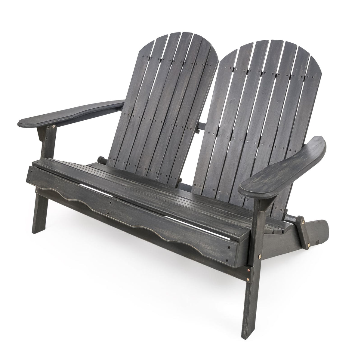 Dark Grey Acacia Wood Adirondack Loveseat for Patio Seating
