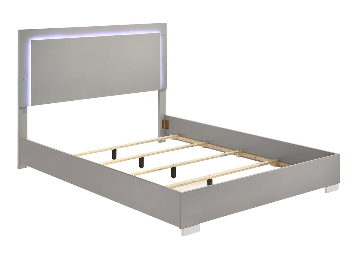 King Size Taupe Wood Bed Frame with LED Headboard for Bedroom