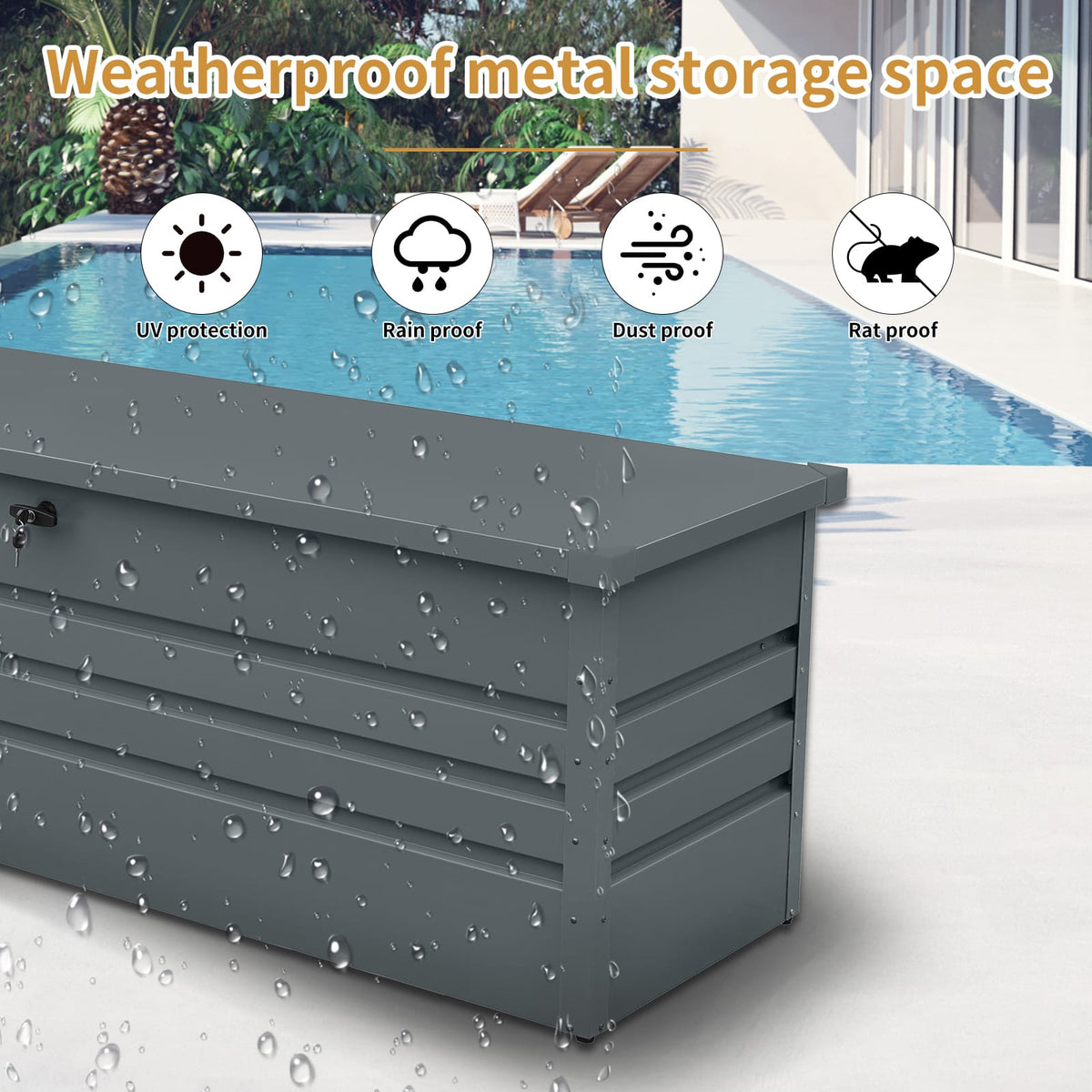 260 Gallon Metal Deck Box - Carbon Black Outdoor Storage