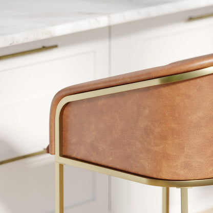 26 Inch Brown PU Counter Stool - Gold Steel Frame