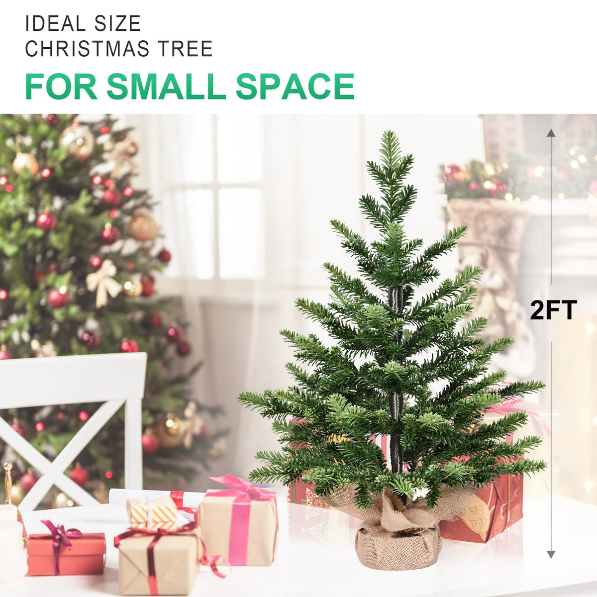 Mini Green PE Tabletop Christmas Tree for Small Dorm or Entryway Decor