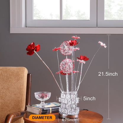 Aluminum 4 Red Roses Floral Table Lamp - Multicolored