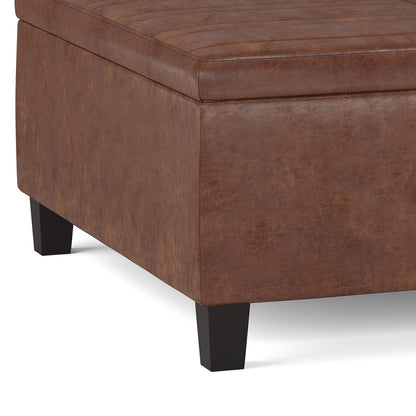 Ellis Dark Brown Faux Leather Storage Ottoman - 36" Wide
