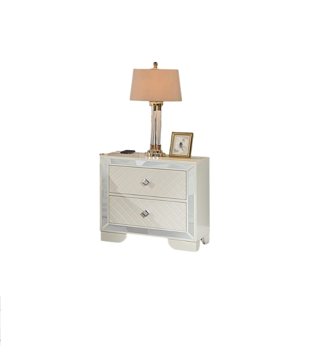 Cream Solid Wood Nightstand - 2 Drawers Storage Bedside Cabinet