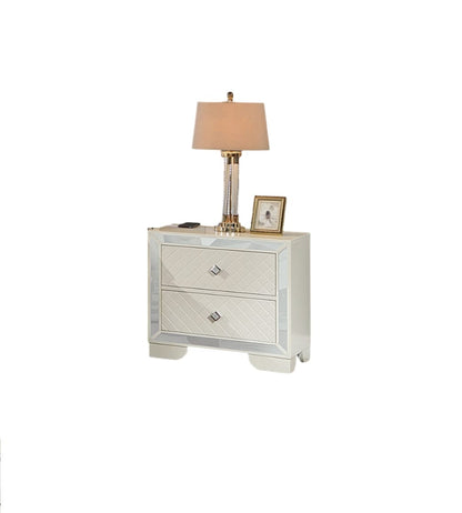 Cream Solid Wood Nightstand - 2 Drawers Storage Bedside Cabinet