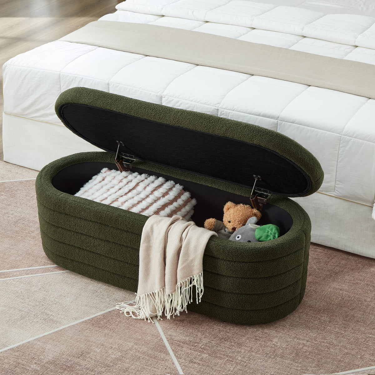 Dark Green Storage Ottoman Bench - Hidden Storage & Comfort
