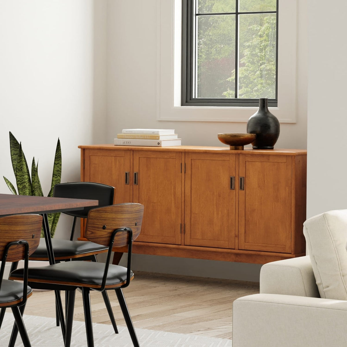 Draper Mid Century 4 Door Sideboard Buffet - Brown Rubber Wood