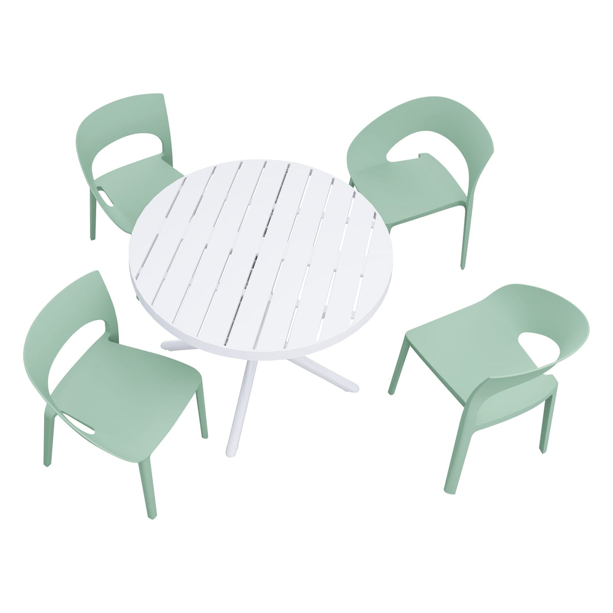 Haze Green Polypropylene Patio Chairs & Round Table Set - 4 Chairs, Weatherproof