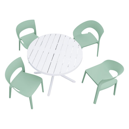 Haze Green Polypropylene Patio Chairs & Round Table Set - 4 Chairs, Weatherproof