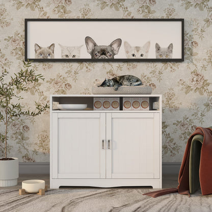 Large White Cat House Litter Box Furniture - 31.5" Storage Bench