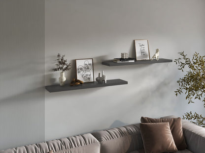 Grey Floating Shelves - 2 Shelf Display Unit for Living Room