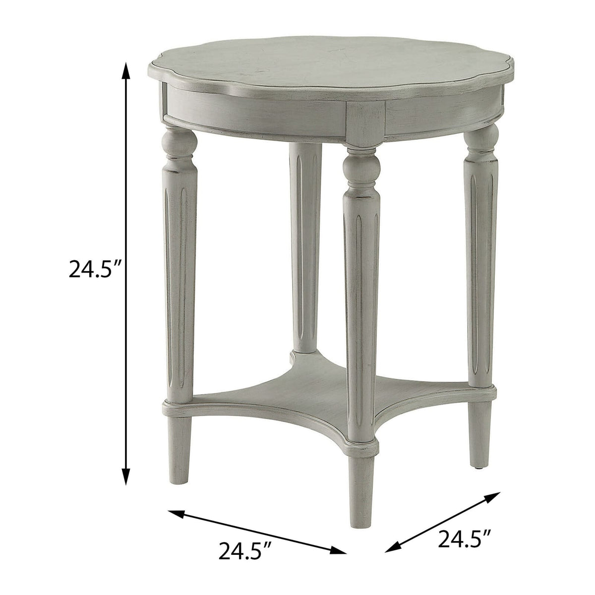 Grey Farmhouse Round End Table with Storage Shelf for Living Room